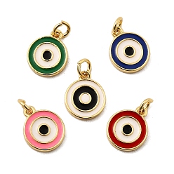 (52) Непрозрачная лаванда Латунь эмаль прелести, плоский круглый с рисунком сглаза, с целью перехода в кольце, без свинца и без кадмия, долговечный, реальный 18 k позолоченный, стойки покрытие, разноцветные, 12x10x2 мм, отверстие : 3 мм