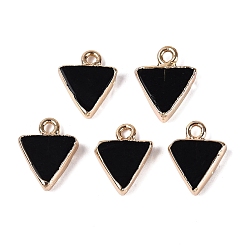 Natural Agate Natural Agate(Dyed & Heated) Pendants, Brass Triangle Bezeled Charms, Golden, Black, 13.5~14.5x11x2.5~3mm, Hole: 1.8mm