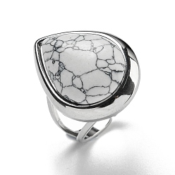 Синтетическая Бирюза 304 манжеты из нержавеющей стали с синтетической бирюзой, открытые кольца в форме слезы для женщин и мужчин, цвет нержавеющей стали, 18.5x23.5 мм, внутренний диаметр: регулируемый.