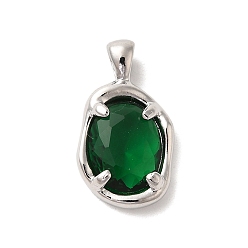 Темно-Зеленый Подвески из платиновой латуни с микропаве из кубических цирконий, овальные, темно-зеленый, 18.5x10.5x5 мм, отверстие : 3x1.5 мм