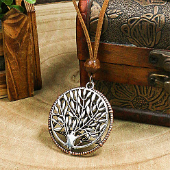 Античное Серебро Древо жизни сплав подвеска искусственная кожа шнур регулируемые ожерелья, шоколадный цвет, античное серебро, 31.50 дюйм (80 см)