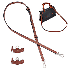 Saddle Brown Leather Bag Handles & Undamaged Bag Triangle Buckle Connector, No Punch Detachable Bag Handle Cover, Saddle Brown, 97.7~127x1.2x0.3cm