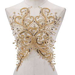 Золотистый Нашивки из полиэфирной ткани, цветок, золотые, 415x310x0.5 мм