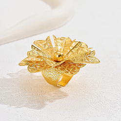 Золотой Роскошное железное полое кольцо-манжета в виде цветка для женских свадебных аксессуаров, золотые, внутренний диаметр: 16~18 мм