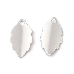 925 Sterling Silver Plated Brass Pendants, Cadmium Free & Lead Free, Leaf Charm, 925 Sterling Silver Plated, 15x8x1.4mm, Hole: 1.6mm