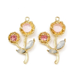 Разноцветный Подвески из сплава со стразами, золотые, цветок, красочный, 32x18x7~7.5 мм, отверстие : 1.4 мм
