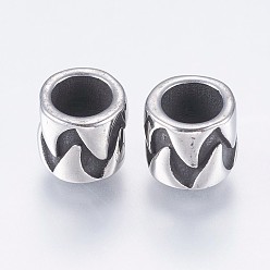 Античное Серебро 304 эмалированные эмали из нержавеющей стали, бусины с большим отверстием, колонка, античное серебро, 8x7 мм, отверстие : 5 мм