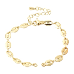 Настоящее золото 18K Изготовление браслета из латунной цепочки в виде кофейных зерен., стойки покрытие, долговечный, без свинца и без кадмия, реальный 18 k позолоченный, 11.81 дюйм (30 см), Перейти кольцо: 3x0.7 мм, внутренний диаметр: 1.6 мм