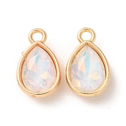 Floral White Alloy Glass Pendants, Teardrop Charms, Golden, Faceted, Floral White, 15.5x9.5x4.5mm, Hole: 1.8mm