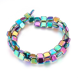Rainbow Plated Electroplated Non-magnetic Synthetic Hematite Beads Strands, Polish, Square, Multi-color Plated, 8x8x2.5mm, Hole: 1mm, about 52pcs/strand, 15.98 inch(40.6cm)