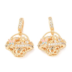 Настоящее золото 18K Латунный микро-паве кубический цирконий, цветочные корзины, с эмалью, за половину пробурено бисера, стойки покрытие, долговечный, реальный 18 k позолоченный, 26 мм, штифты : 0.6 мм