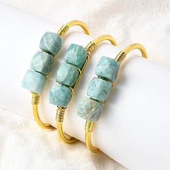 Амазонит Браслеты-манжеты из натуральных бусин амазонита для женщин, квадратный, с золотой медной проволокой, внутренний диаметр: 2-1/4x1-1/2 дюйм (5.55x3.8 см)