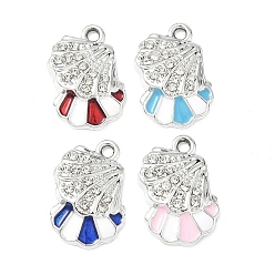 Платина Подвески из сплава и страза, с эмалью, подвески в форме ракушек, платина, 20x14x3.5 мм, отверстие : 1.8 мм