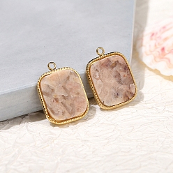 Полевой Шпаты Подвески из натурального полевого шпата из нержавеющей стали, квадратных амулеты, золотые, 18x14 мм