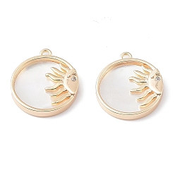 Настоящее золото 18K Стойки покрытие латунь оболочки подвески, без кадмия, без никеля и без свинца, с кубического циркония, долговечный, плоский круглый с солнечными чарами, реальный 18 k позолоченный, 17x15x2.5 мм, отверстие : 1.2 мм