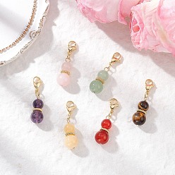 Смешанные камни 6 шт. 6 стили круглый натуральный зеленый авантюрин, желтый нефрит, сердолик, аметист, тигровый глаз и розовый кварц подвеска украшение, с 304 из нержавеющей стали Lobster Claw застежками, 38 мм, 1 шт / стиль