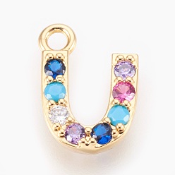 Letter U Латунные микро проложить кубического циркония прелести, буквы, золотые, letter.u, 13~14x7~10x2~2.5 мм, отверстие : 1.5~1.8 мм
