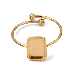 Real 18K Gold Plated Retangle 304 Stainless Steel Open Cuff Bangle Makings with Bezel Tray, Ion Plating(IP), Long-Lasting Plated, Real 18K Gold Plated, Inner Diameter: 0.73 inch(1.85cm), Tray: 8x6mm