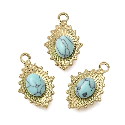 Rhombus Синтетические бирюзовые подвески, с 304 установками из нержавеющей стали, золотые, ромб, 20.5x13x4.5 мм, отверстие : 1.8 мм