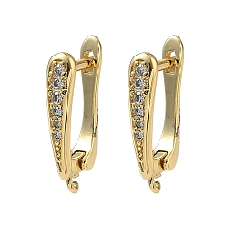 Настоящее золото 18K Латунные серьги-кольца из прозрачного кубического циркония, защёлка с петлёй, долговечный, стойки покрытие, без свинца и без кадмия, реальный 18 k позолоченный, 18x10x3.5 мм, отверстие : 1.4 мм, штифты : 0.8 мм