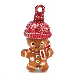 Gingerbread Man Рождественские эмали сплава подвески, очаровательные пряничные человечки, 25x12x10 мм, отверстие : 1.6 мм