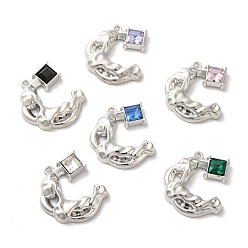 Mixed Color Alloy Pendant, with Glass, Platinum, Lead Free & Cadmium Free, Moon Charm, Mixed Color, 23x20x4mm, Hole: 1.6mm
