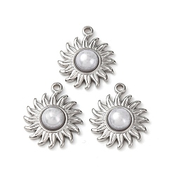 Нержавеющая Сталь Цвет 304 подвески из нержавеющей стали, солнце, с абс пластмассовой имитационной жемчужиной, цвет нержавеющей стали, 18.5x15.5x4.5 мм, отверстие : 1.5 мм