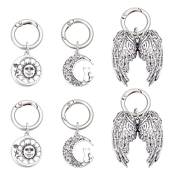Mixed Shapes 6Pcs 3 Styles Alloy Shoe Charms, with Spring Gate Rings, Boot Shoe Decoration, Antique Silver & Platinum, Mixed Shapes, 57~66mm
