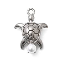 Нержавеющая Сталь Цвет 304 подвески из нержавеющей стали и АБС-пластика с жемчугом, черепаха, цвет нержавеющей стали, 19.5x14x8.5 мм, отверстие : 1.5 мм