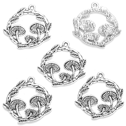 Античное Серебро Подвески из сплава , плоский круглый гриб, античное серебро, 24x26 мм, отверстие : 2 мм