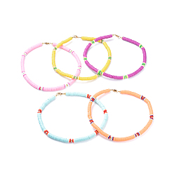 (52) Непрозрачная лаванда Колье-чокер из полимерной глины ручной работы, с латунными распорными шариками и 304 выводами из нержавеющей стали, разноцветные, 14.1~14.3 дюйм (36~36.5 см), 6 мм