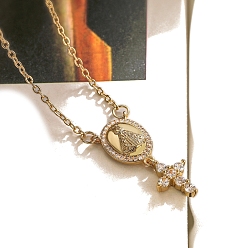 Настоящее золото 18K Латунные прозрачные кубические циркониевые кресты четки бусины ожерелья, ожерелья с подвесками Nossa Senora Aparecida для женщин, реальный 18 k позолоченный, 17.72 дюйм (45 см)