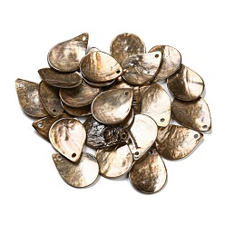 Верблюжий Подвески из натуральных ракушек акойя, окрашенные распылением, слезинки, верблюжие, 19.5~20x14.5~15x2 мм, отверстие : 1.5 мм