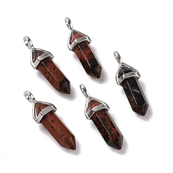 Красный Обсидиан Синтетические из красного дерева обсидиана подвески, граненые, с латунной фурнитурой платинового цвета, без свинца и без кадмия, пуля, 27~30x9~10x7~8 мм, отверстие : 4x3 мм