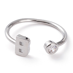 Letter B Латунные кольца из манжеты с прозрачным цирконием, открытые кольца, долговечный, Реальная платина, letter.b, размер США 6, внутренний диаметр: 17 мм