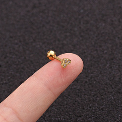 Золотой 316l Серьги из хирургической нержавеющей стали с микропаве из прозрачного кубического циркония в форме хряща сердца, золотые, 6 мм, штифты : 1.2 мм