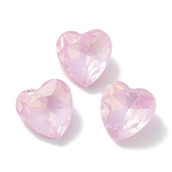 Розовый Стеклянные стразы кабошоны, точка назад и задняя пластина, граненые, сердце, светло-розовый, 10x10x5 мм