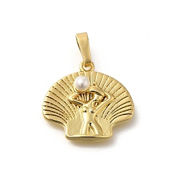 Настоящее золото 18K Ракушки формы стойка покрытие латунные подвески, с abs имитационными жемчужными бусинами , без кадмия и без свинца, реальный 18 k позолоченный, 16.5x18x5 мм, отверстие : 3.5x4.5 мм