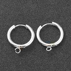 Серебро 201 серьги с обручем из нержавеющей стали, с горизонтальной петлей и 316 стержнем из хирургической нержавеющей стали, серебряные, 21x19x2.5 мм, отверстие : 2.5 мм, штифты : 1 мм