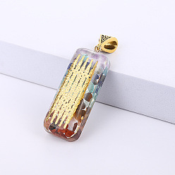 Letter Подвески из смешанных драгоценных камней на тему чакр, прямоугольный шарм, с кусочком сплава золотистого тона, Шаблон письма, 50x20 мм
