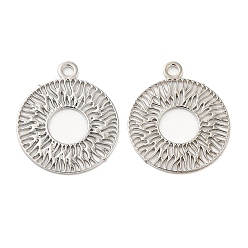 Платина Долговечные филигранные подвески из латуни с покрытием, плоские круглые прелести, без кадмия, без никеля и без свинца, платина, 14x12x0.3 мм, отверстие : 1 мм