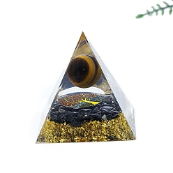 Mixed Stone Orgonite Pyramid Resin Energy Generators, Reiki Natural Tiger Eye and Natural Obsidian Chips Inside for Home Office Desk Decoration, 60mm