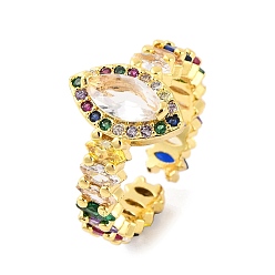 Прозрачный Открытое кольцо-манжета с разноцветным кубическим цирконием «конский глаз», латунные кольца на палец для женщин, реальный 18 k позолоченный, прозрачные, 24 мм, регулируемый