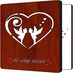 Angel & Fairy Мдф открытка и бумажный конверт с бантом, прямоугольник с полым узором, узор ангела, 150~173x110~124x7 мм, 2 шт / комплект