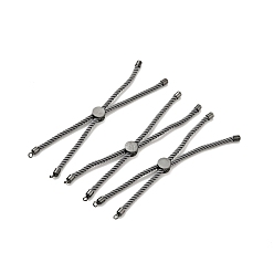 Серый Наполовину готовые браслеты-слайдеры из скрученной миланской веревки, с реечным покрытием на концах шнура из латуни и открытой петлей, без кадмия и без свинца, для изготовления браслета с соединителем, металлический черный , серые, 222~230x3 мм