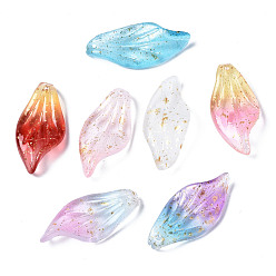 Mixed Color Transparent Glass Pendants, Leaf, Mixed Color, 30x14x3.5mm, Hole: 1mm