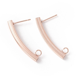 Real Rose Gold Plated 304 Stainless Steel Stud Earring Findings, with 316 Surgical Stainless Steel Pins and Vertical Loop, Rectangle, Real Rose Gold Plated, 30x3mm, Hole: 2.5mm, Pin: 0.7mm