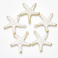 Белый Акриловые подвески краскораспылительные, морская звезда / морские звезды, золотой свет, белые, 29x27x3 мм, отверстие : 2 мм