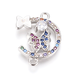 Platinum Brass Micro Pave Cubic Zirconia Links connectors, Butterfly, Colorful, Platinum, 19x15.5x3.5mm, Hole: 1.4mm