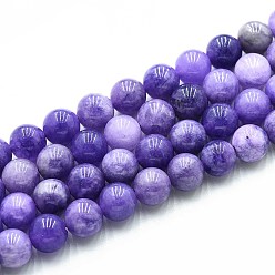 Средний Синий Шифер Природного кварца нитей бисера, окрашенные, круглые, имитация аквамарин, средний грифельно-синий, 8~8.5 мм, отверстие : 0.9~1 мм, около 45~47 шт / нитка, 14.96~15.35 дюйм (38~39 см)